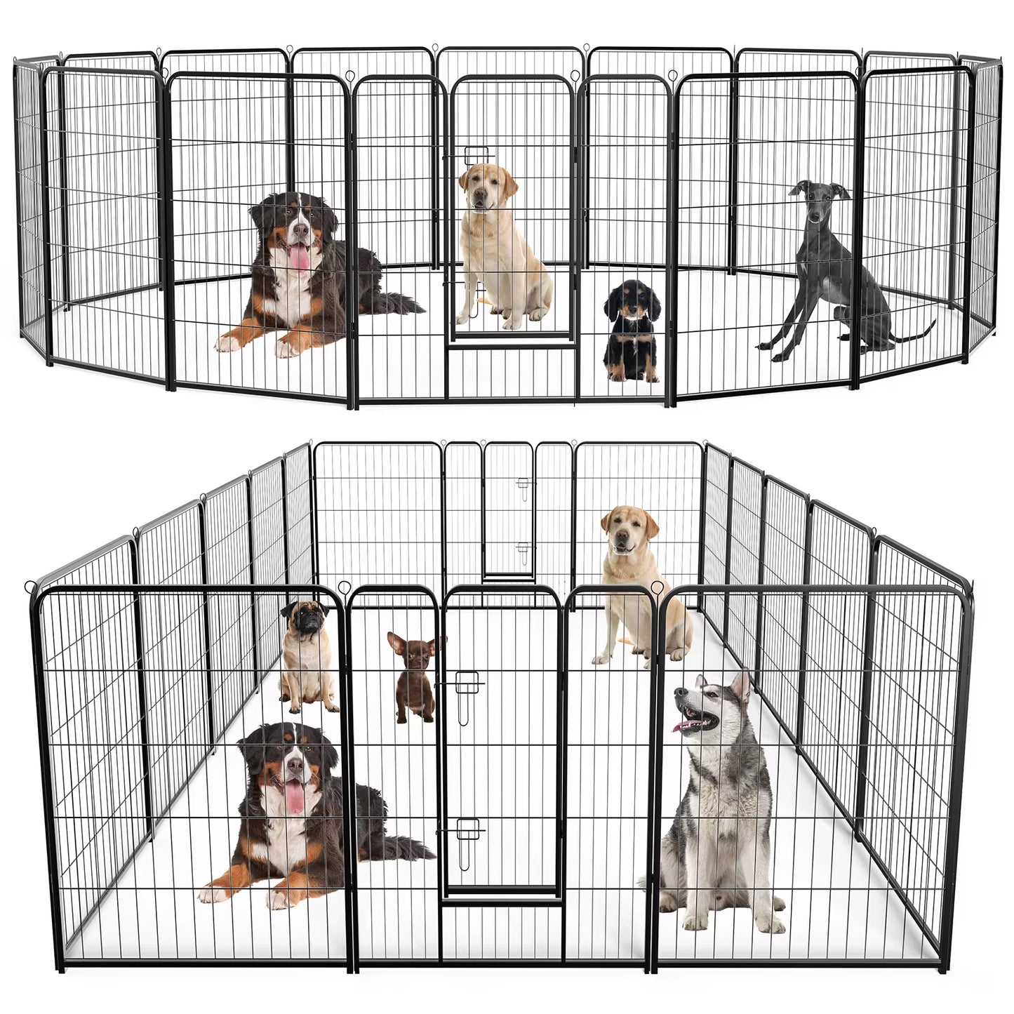 16 Panel Dog Playpen Indoor Pet Fence Exercise for Yard Gate Heavy Duty Crates with Doors Metal Dog Pen for Camping Outdoor