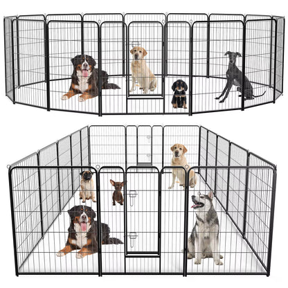 16 Panel Dog Playpen Indoor Pet Fence Exercise for Yard Gate Heavy Duty Crates with Doors Metal Dog Pen for Camping Outdoor