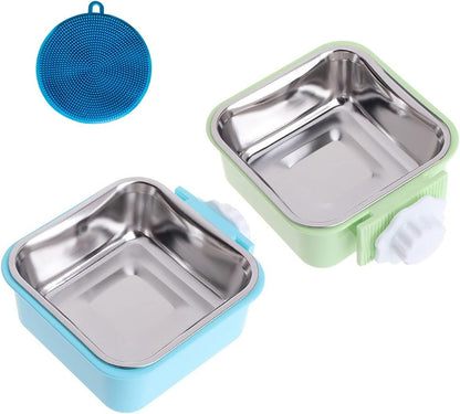 Crate Dog Cat Bowls, Removable Stainless Steel Hanging Pet Cage Bowls for Kennel, Water Food Feeder Cage Coop Cup for Cats, Dogs, Rabbits and Small Animals (Small, Blue)