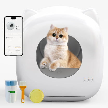 85L Self Cleaning Litter Box,Automatic Litter Box with App Control,Odor Removal,White