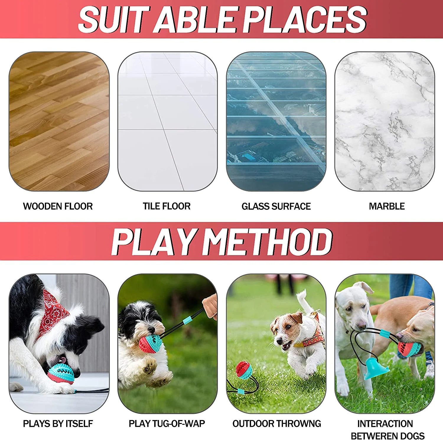 Dog Chew Toy - Dog Puzzle Treat Food Dispensing Ball Toys - Fixed Chew Toys for Aggressive Chewers