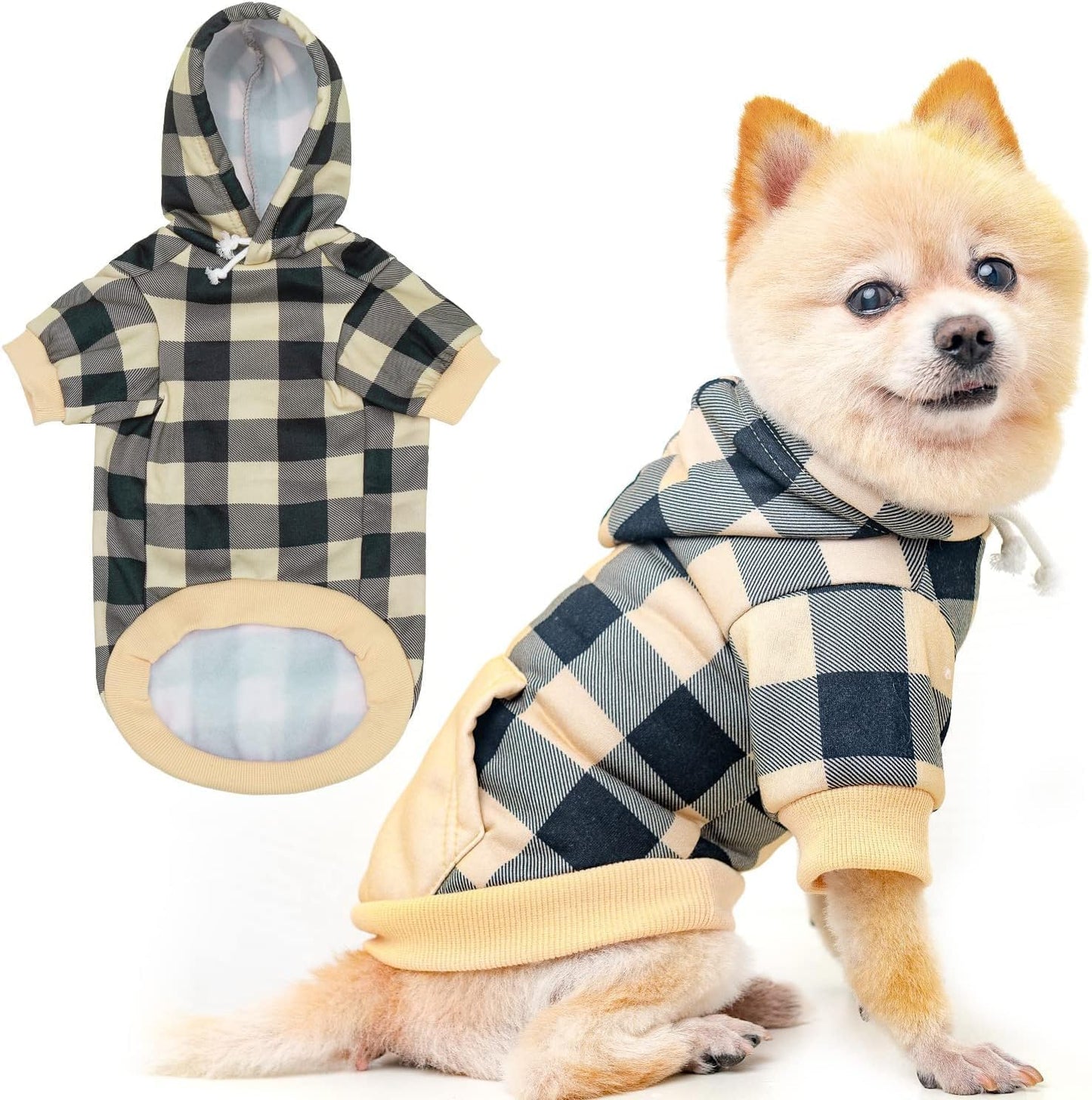 Plaid Dog Hoodie Pet Clothes Sweater with Hat and Pocket for Small Medium Large Size Dogs, Soft Winter Warm Dog Cold Weather Coat, Fleece Fall Dog Hooded Sweatshirt for Puppy Cats, Red XL