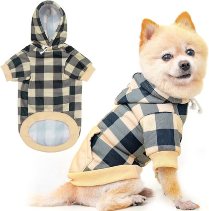 Plaid Dog Hoodie Pet Clothes Sweater with Hat and Pocket for Small Medium Large Size Dogs, Soft Winter Warm Dog Cold Weather Coat, Fleece Fall Dog Hooded Sweatshirt for Puppy Cats, Red XL