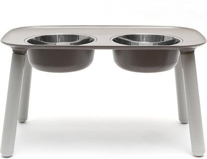Elevated Double Feeder with Stainless Bowls | Adjustable Height 3”, 5”, or 10” | Adjustable Standing Feeder for Dogs | 5 Cups per Bowl | Dark Grey