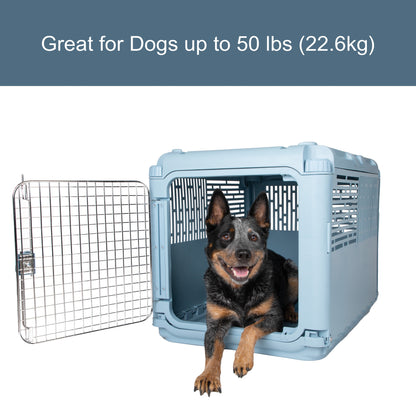 , Dog Kennels, 30" Collapsible Plastic Pet Kennel/Crate, Blue, Medium