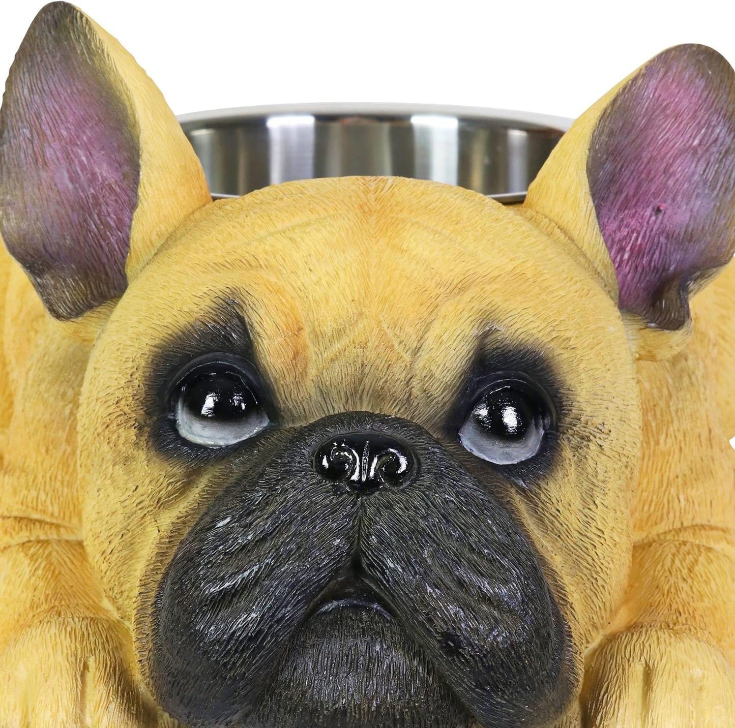 French Bulldog Bowl, Adorable/Durable Resin Dog Décor, Stainless Steel Bowl, 12.5”X9.5”X6.5”