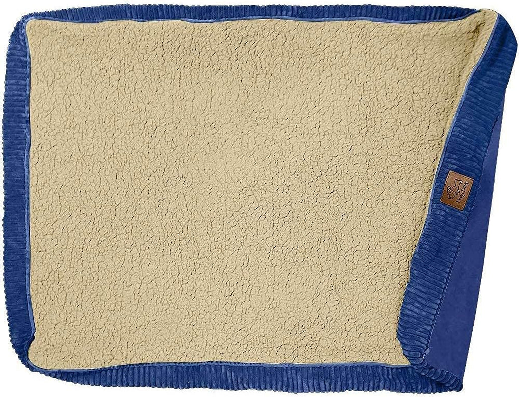 XL Dog Bed Replacement Cover. Removable and Machine Washable Cover for Mattress and Rectangular Pillow Beds. 48L X 30W. Blue with Beige Top.