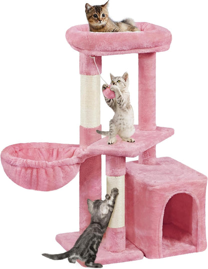 Cat Tree, 34In Cat Tower, Multi-Level Cat Condo with Extra Scratch Boards and Sisal Posts as Kitty Activity Center Pet Stand Tree for Indoor Kittens