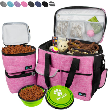 Medium Dog Travel Bag with Food Containers and Bowls, Yellow, 22 L Limit