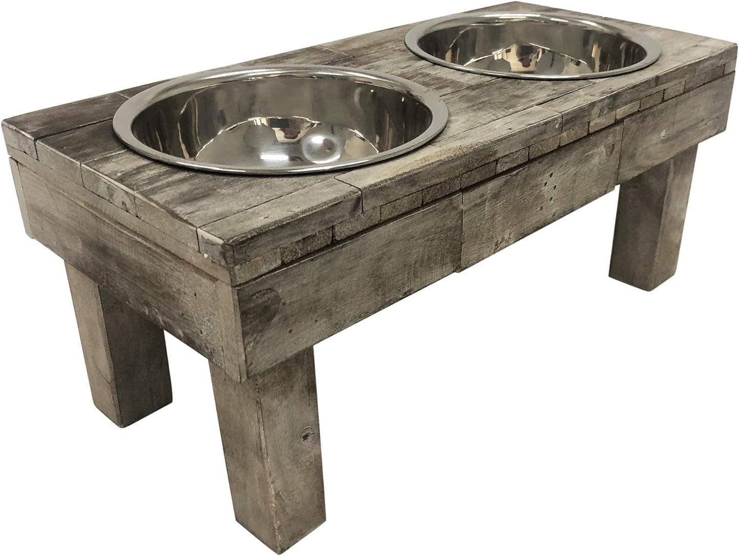 Pet Berjen Table Elevated Double Bowl Pet Feeder, Brown Wash (Large) (02189)