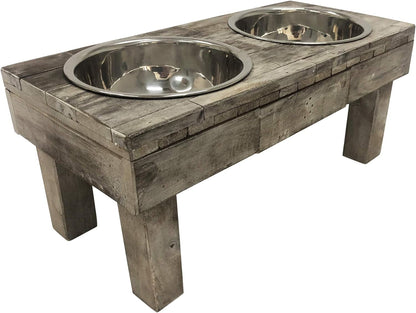 Pet Berjen Table Elevated Double Bowl Pet Feeder, Brown Wash (Large) (02189)