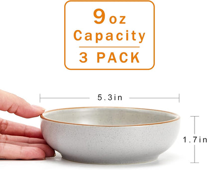 Ceramic Cat Bowls, Howise Cat Food Dish Gray, 5.3 in Shallow Pet Bowl 3 Pack Bowl Set for Kitten Cat Food Bowl and Water Bowl Small Dog Dish