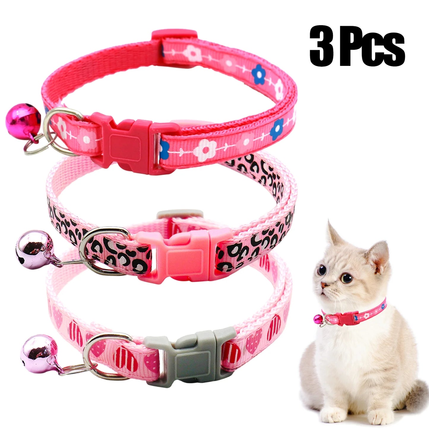 3 Pcs Nylon Cat Collar with Bell Adjustable Kitten Puppy Collars for Newborn Pet,Green