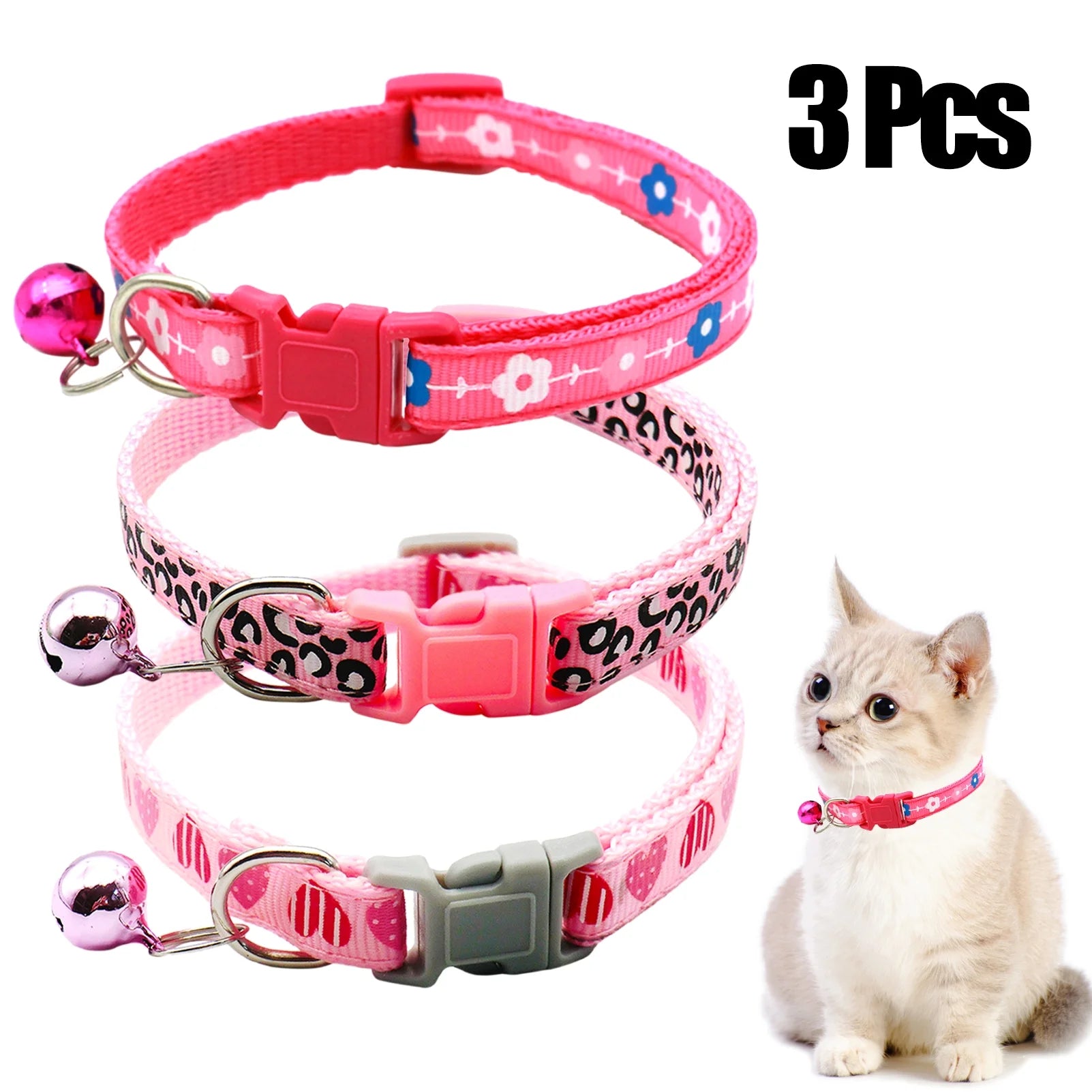 3 Pcs Nylon Cat Collar with Bell Adjustable Kitten Puppy Collars for Newborn Pet,Green