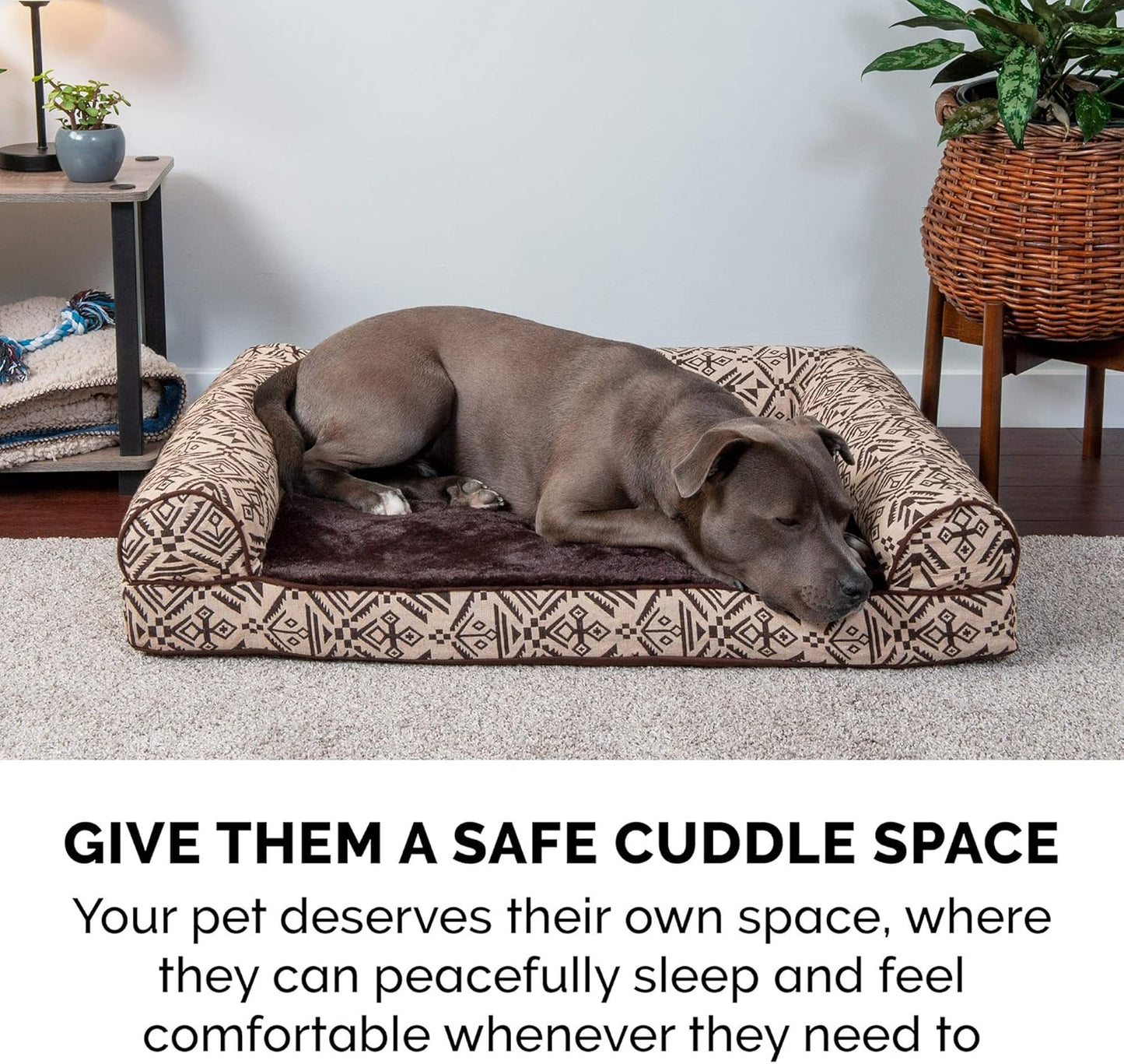 Memory Foam Dog Bed for Large Dogs W/ Removable Bolsters & Washable Cover, for Dogs up to 125 Lbs - Plush & Southwest Kilim Woven Decor Sofa - Desert Brown, Jumbo Plus/Xxl