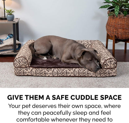 Memory Foam Dog Bed for Large Dogs W/ Removable Bolsters & Washable Cover, for Dogs up to 125 Lbs - Plush & Southwest Kilim Woven Decor Sofa - Desert Brown, Jumbo Plus/Xxl