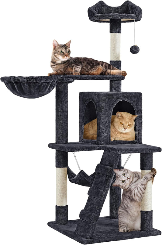 54In Cat Tree Cat Tower as Activity Center, Indoor Cats and Kittens Playing House with Funny Hammock Basket Scratching Post