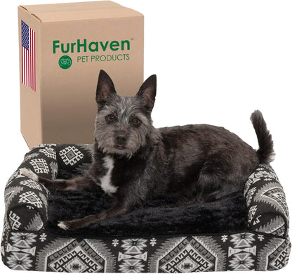 Memory Foam Dog Bed for Large Dogs W/ Removable Bolsters & Washable Cover, for Dogs up to 125 Lbs - Plush & Southwest Kilim Woven Decor Sofa - Desert Brown, Jumbo Plus/Xxl