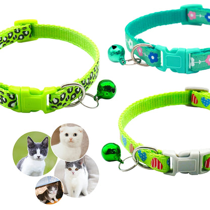 3 Pcs Nylon Cat Collar with Bell Adjustable Kitten Puppy Collars for Newborn Pet,Green