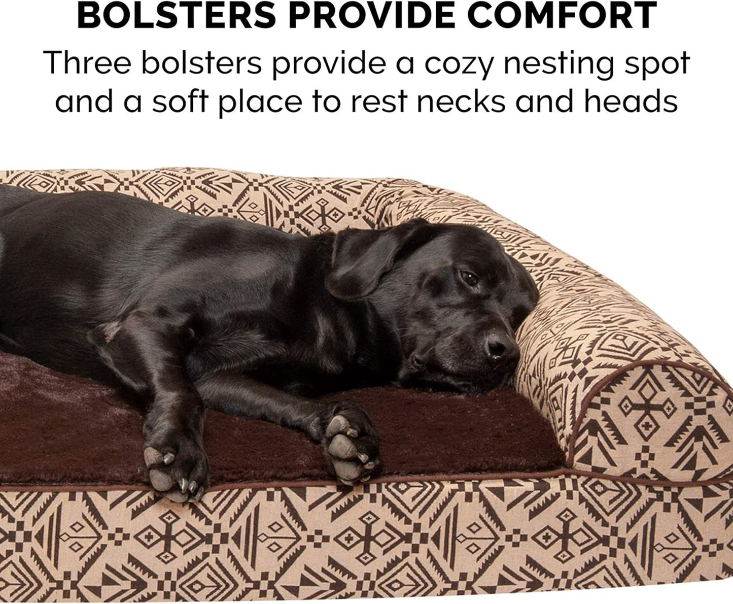 Memory Foam Dog Bed for Large Dogs W/ Removable Bolsters & Washable Cover, for Dogs up to 125 Lbs - Plush & Southwest Kilim Woven Decor Sofa - Desert Brown, Jumbo Plus/Xxl