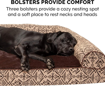 Memory Foam Dog Bed for Large Dogs W/ Removable Bolsters & Washable Cover, for Dogs up to 125 Lbs - Plush & Southwest Kilim Woven Decor Sofa - Desert Brown, Jumbo Plus/Xxl