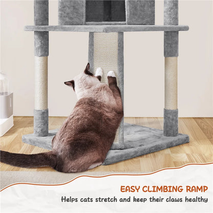 76"H Large Multilevel Cat Tree Tower with Condos and Perches, Light Gray