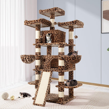 68 Inches Cat Tree/House and Towers for Big Feline/Scratching Post/Multi-Level Large Kitty Climbing Tree with Condo/Smokey Grey