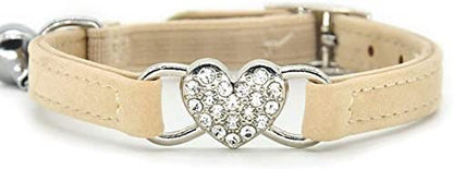 Pink Soft Velvet Safe Cat Adjustable Collar with Crystal Heart Charm and Bells 8-11 Inches(Black+Red+Pink+Blue)