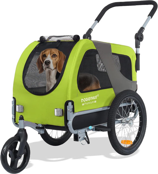 ® Premium M Pet Bike Trailer & Stroller 2-In-1,For Dogs up to 50 Lbs,Parking Brakes,Easy Folding Cart Frame, Universal Bicycle Coupler,E-Bike Friendly
