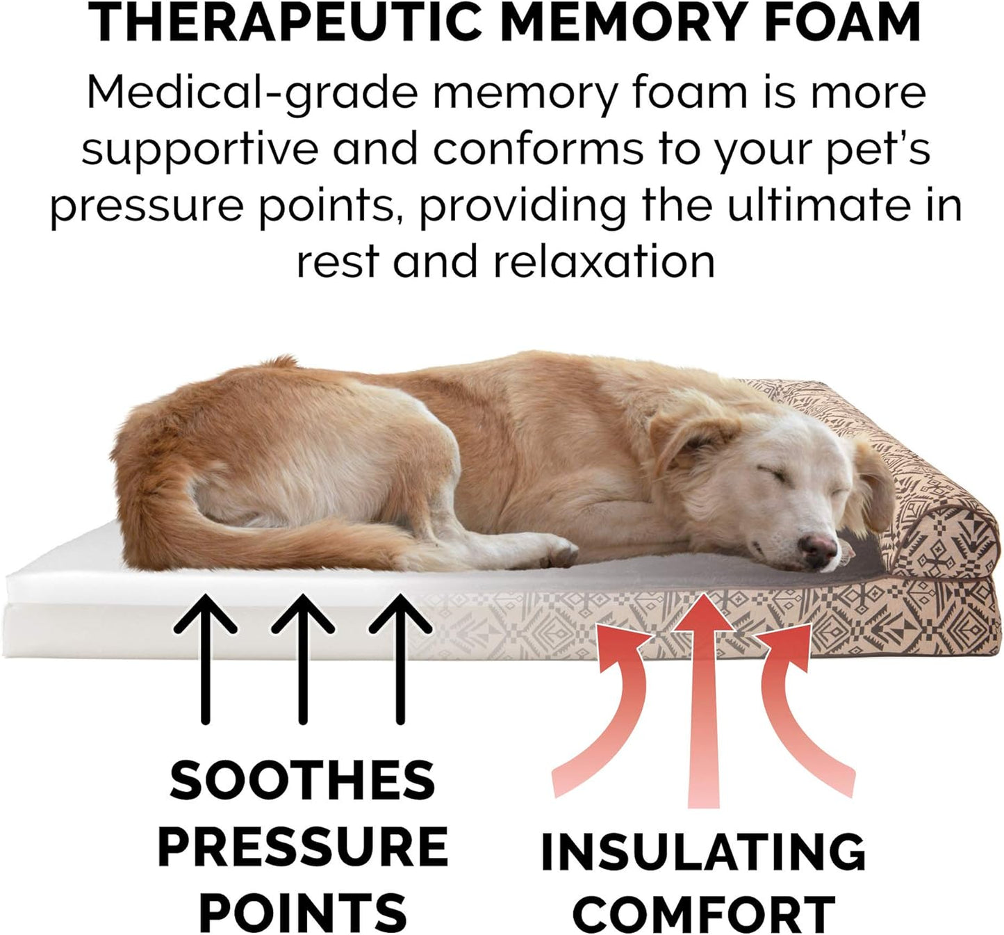 Memory Foam Dog Bed for Large Dogs W/ Removable Bolsters & Washable Cover, for Dogs up to 125 Lbs - Plush & Southwest Kilim Woven Decor Sofa - Desert Brown, Jumbo Plus/Xxl