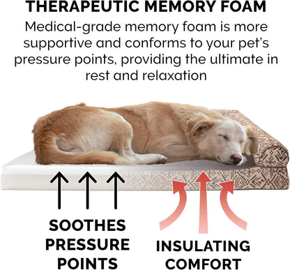 Memory Foam Dog Bed for Large Dogs W/ Removable Bolsters & Washable Cover, for Dogs up to 125 Lbs - Plush & Southwest Kilim Woven Decor Sofa - Desert Brown, Jumbo Plus/Xxl