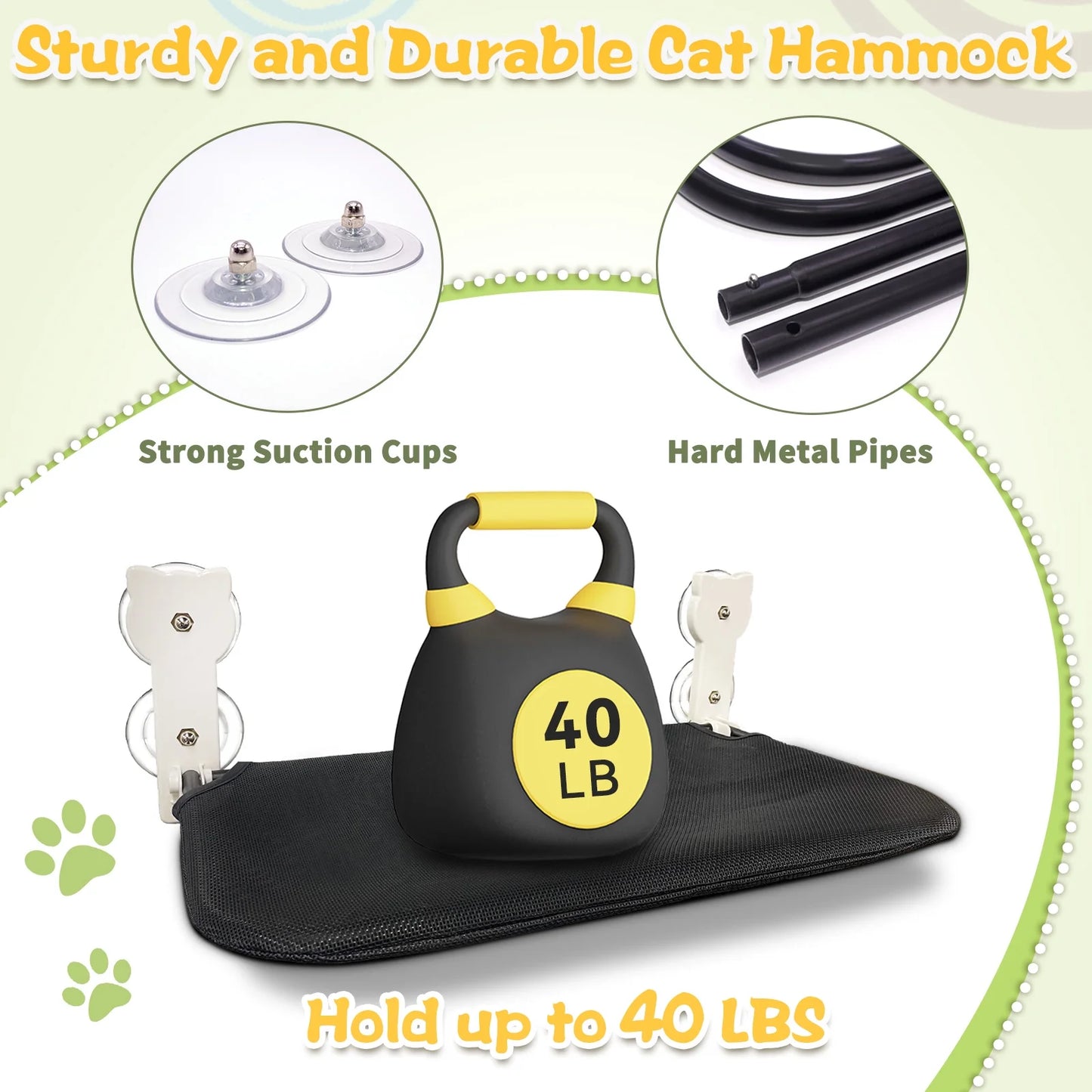 Cat Window Perch, Sturdy Foldable Cat Hammock Window Seat, Cordless Resting Pet Bed Indoor