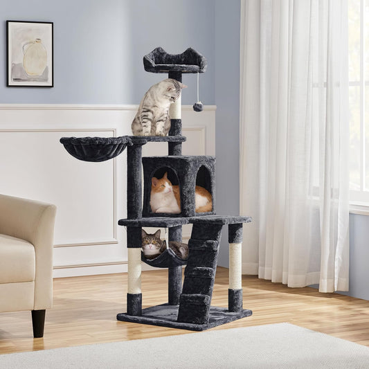 54In Cat Tree Cat Tower as Activity Center, Indoor Cats and Kittens Playing House with Funny Hammock Basket Scratching Post
