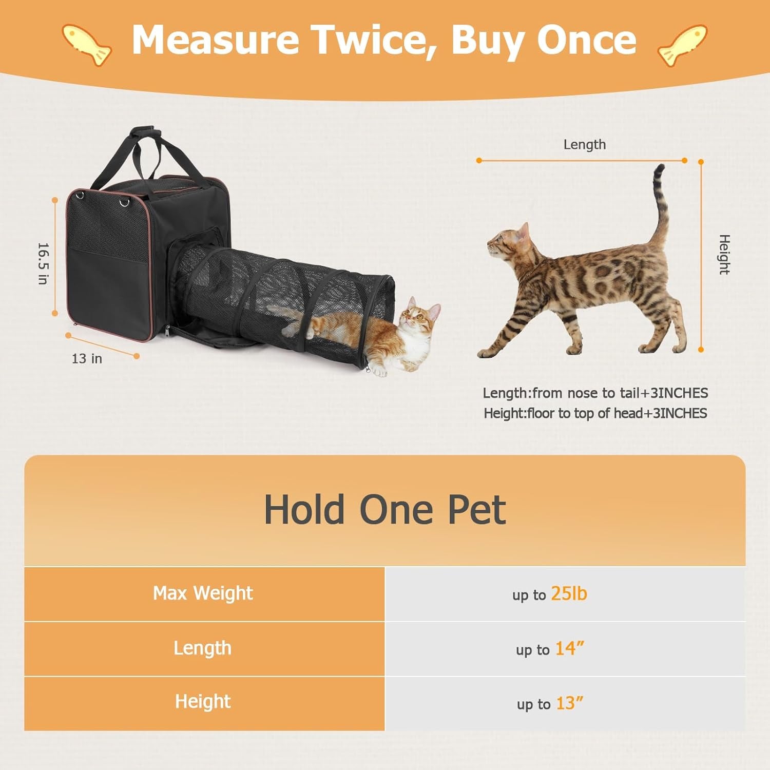 Cat Travel Carrier with Litter Box for Car, Expandable Cat Carrier with Pop Out Tunnel, Cat Carrier for Car Travel Long Distance, up to 20 Lb to Road Trip, Camping, Black