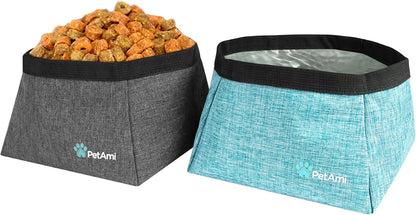 Travel Dog Food Bag Pet Collapsible Dog Bowls Set, Dog Kibble Bag, Pet Food Water Bowls for Dogs Cats, Foldable Waterproof Dog Camping Bowls Cup Dish Accessories for Hiking, Heather Gray
