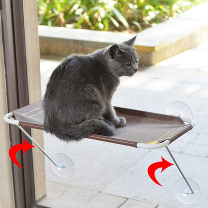 All around 360° Sunbath and Lower Support Safety Iron Cat Window Perch, Cat Hammock Window Seat for Any Cats (M, Gold)