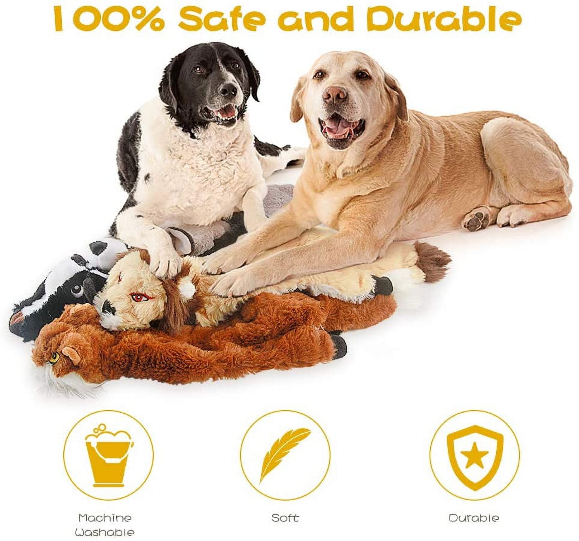 No Stuffing Plush Chew Toy for Small Medium Dogs Puppy Aggressive Chewers Large Breed 5 Pack Cute Animals Raccoon Squirrel Tiger Fox and Lion