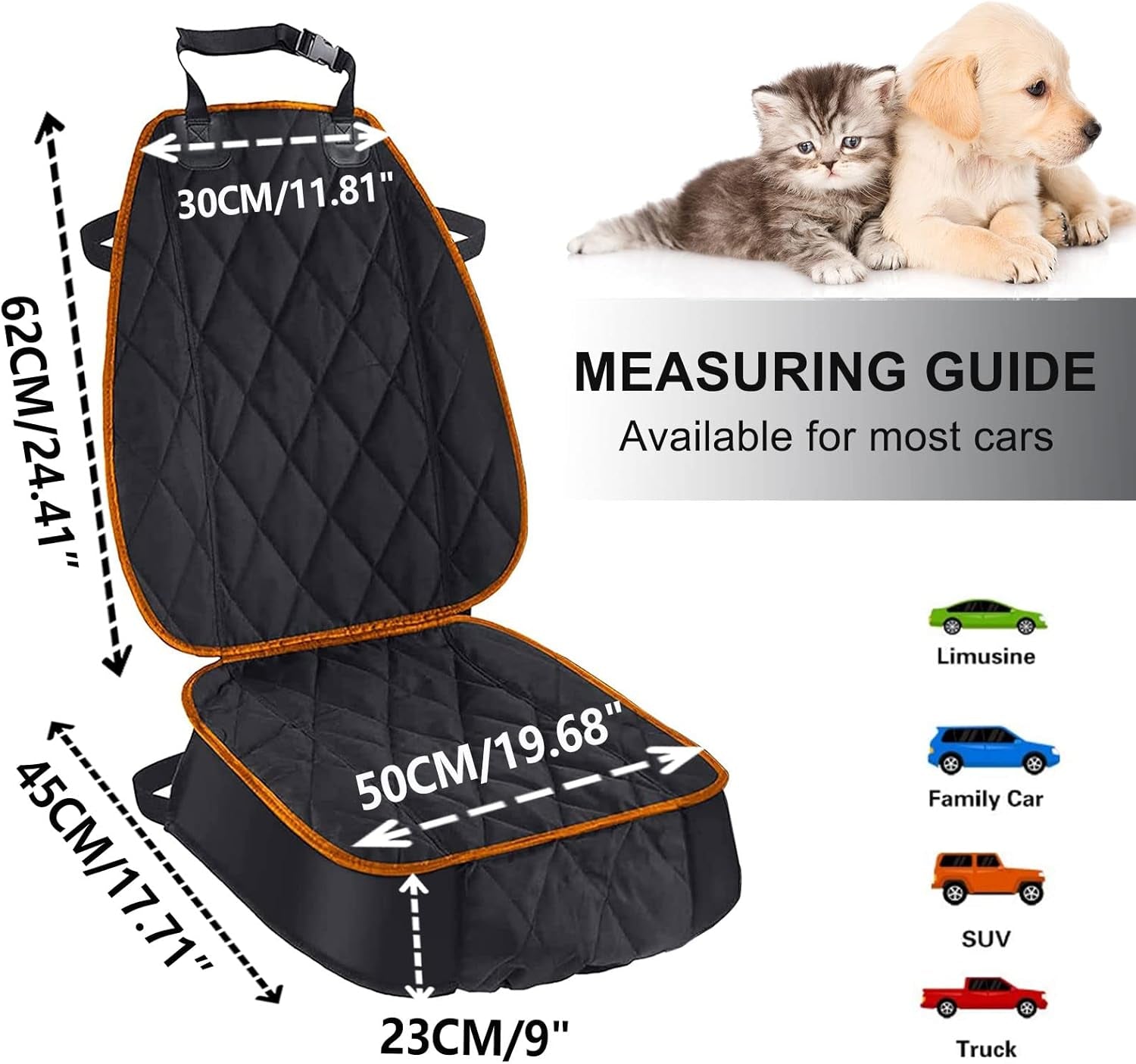Dog Seat Cover, Waterproof Pet Car Seat Covers, Dogs Front Seat, Nonslip Heavy Duty Durable Scratch-Proof Car Seat Protector with Side Flaps, Fit Most Cars Suvs Trucks, Single