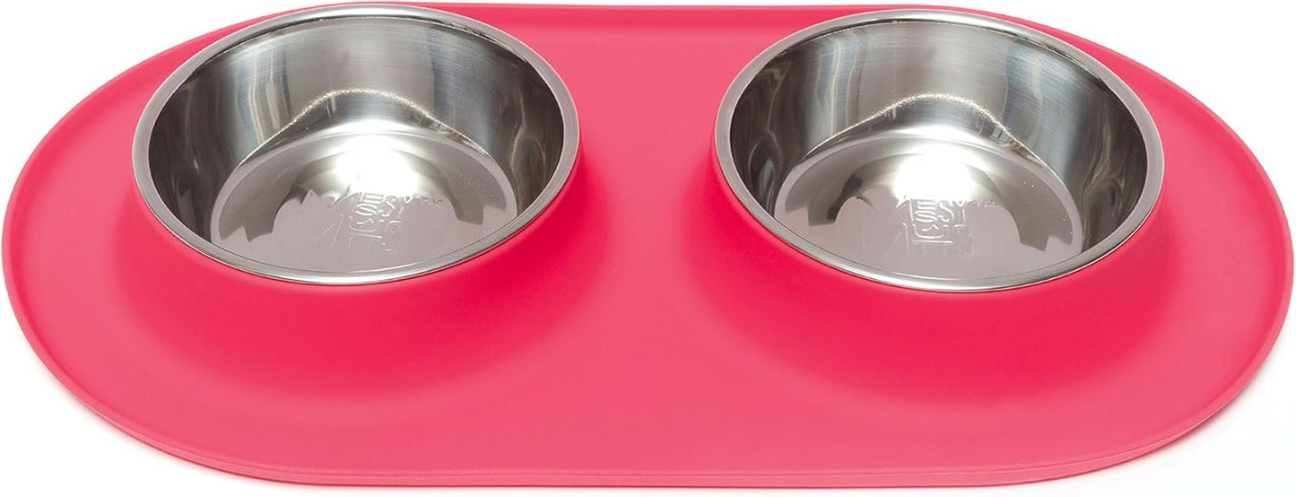 Double Silicone Feeder with Stainless Bowls | Non-Skid Food Dishes for Dogs for All Pets | Dog Food Bowls | Large, 3 Cups per Bowl | Blue
