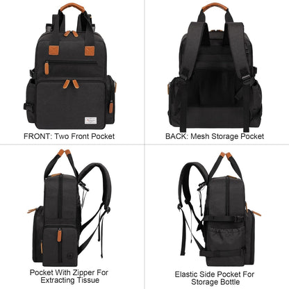 Dog Travel Bag - Airline Approved Backpack for Pet Accessories Organizer, Tote Weekend Bag with 2 Dog Food Containers, 2 Collapsible Bowls, 1 Pet Mat, Black