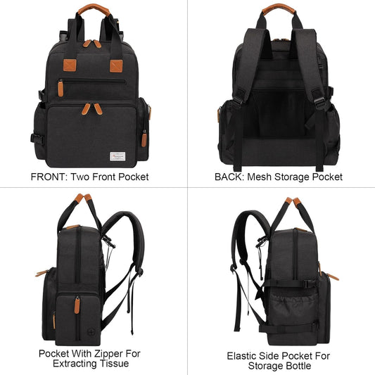 Dog Travel Bag - Airline Approved Backpack for Pet Accessories Organizer, Tote Weekend Bag with 2 Dog Food Containers, 2 Collapsible Bowls, 1 Pet Mat, Black