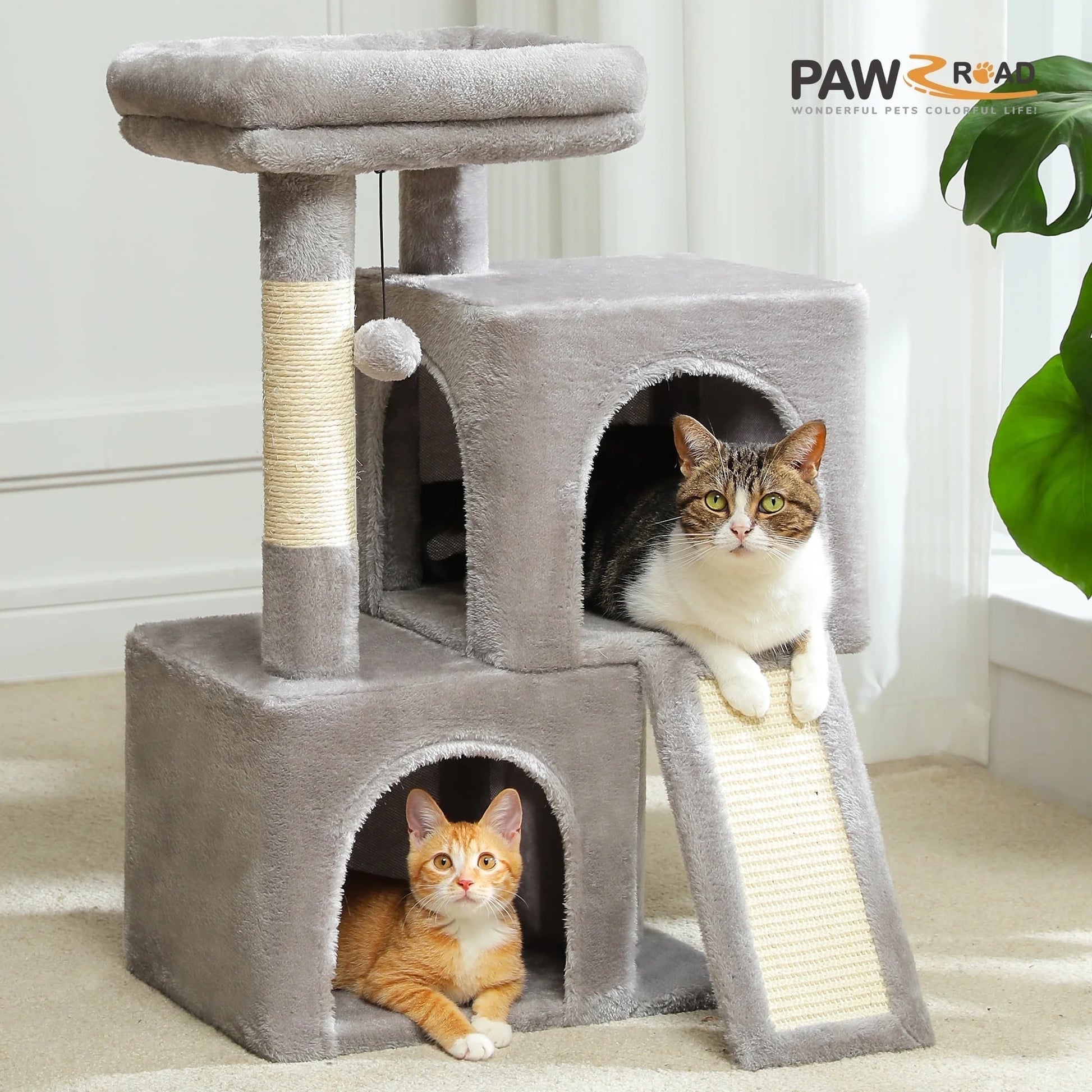 30" Cat Tree Condo with Sisal Scratcing Post Tower Ramp for Indoor Catss, Gray