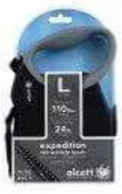Expedition Retractable Reflective Belt Leash – 24 Feet – Large for Dogs up to 110 Lbs, Blue with Black Soft Grip Handle – Durable & Comfortable Dog Leash