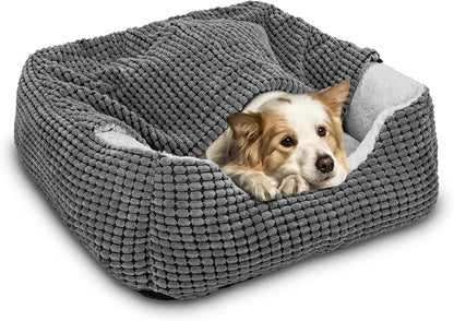 Dog Beds for Large Medium Small Dogs, Rectangle Cave Hooded Blanket Puppy Bed, Luxury Anti-Anxiety Orthopedic Cat Beds for Indoor Cats, Warmth and Machine Washable (20 Inches, Grey)