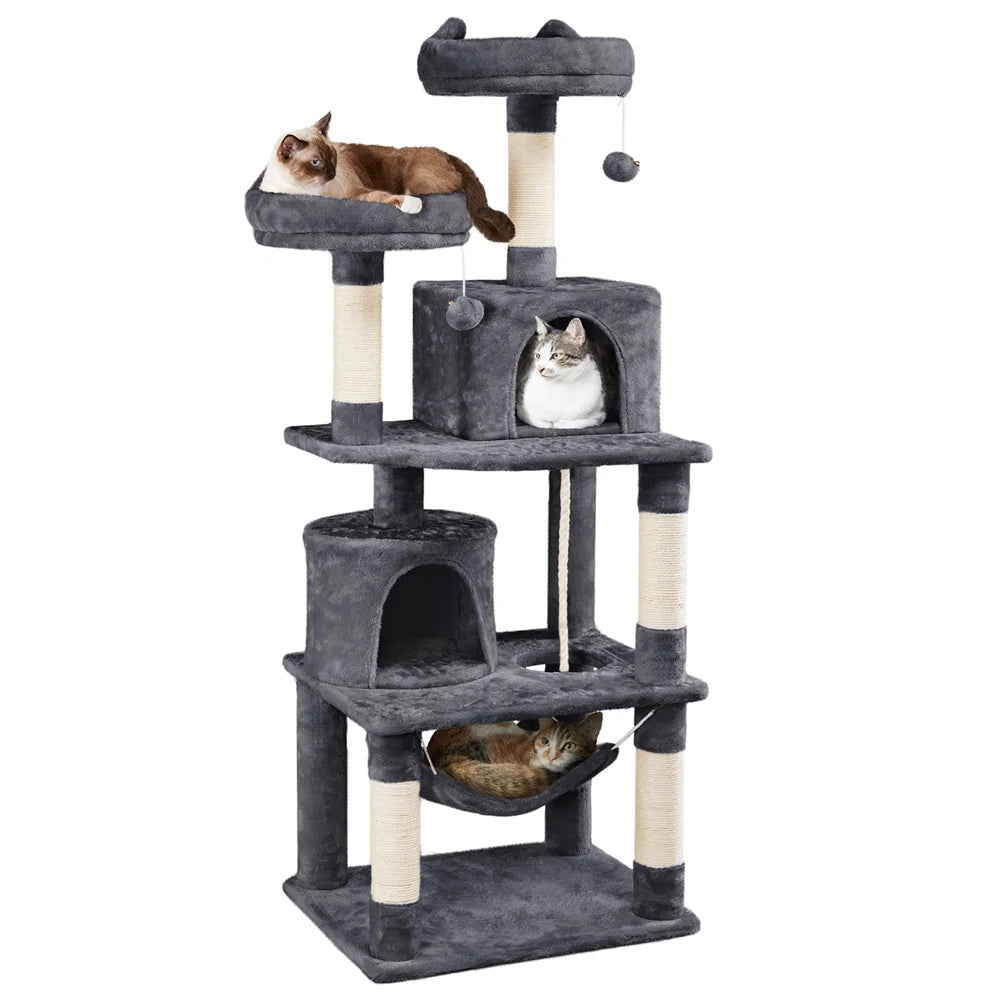 62.2''H Multi Level Cat Tree Tower with Condos Foam-Padded Perches, Light Gray
