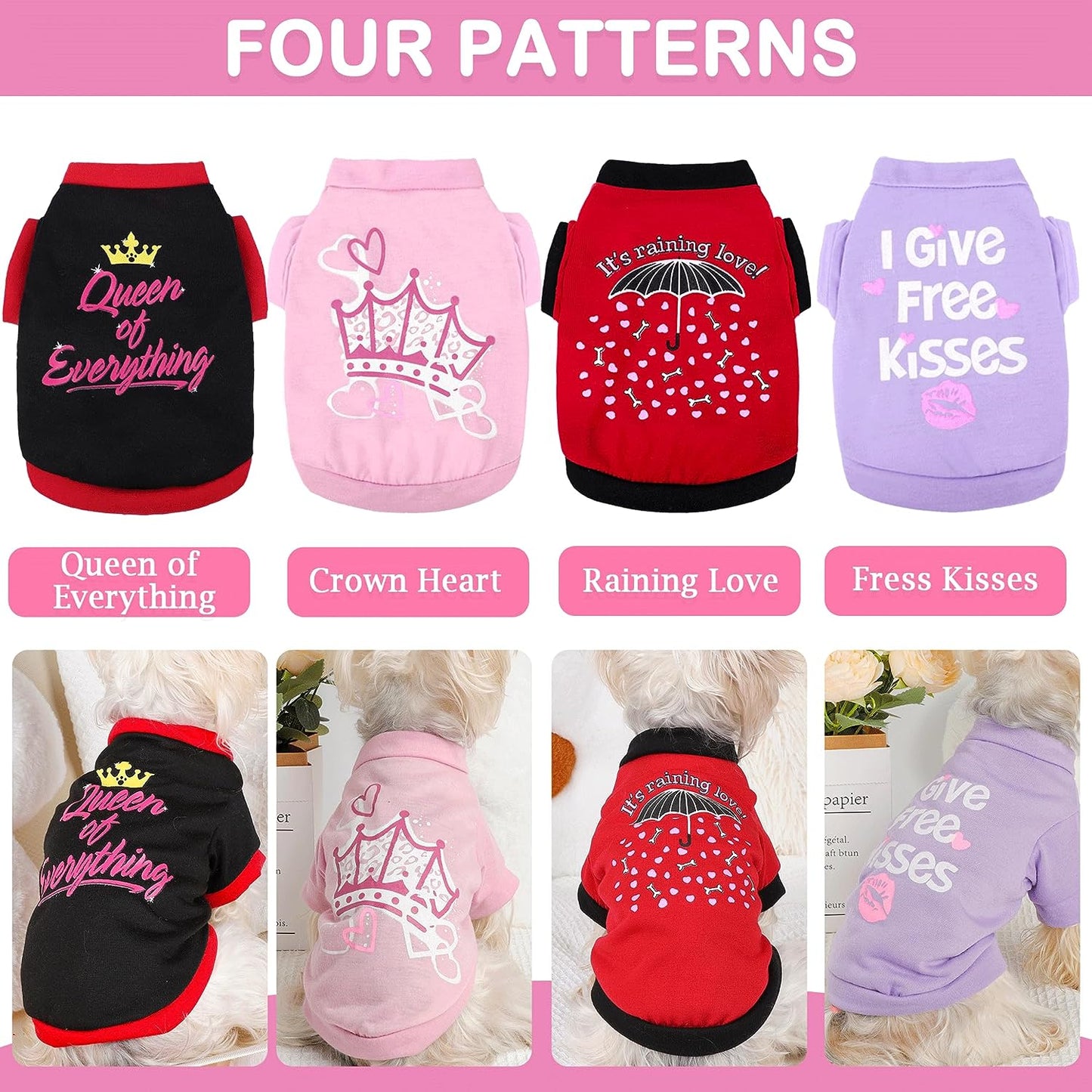 Set of 4 Dog Clothes for Small Dogs Girl - Yorkie Clothes - Small Dog Clothes Female Soft Dog Tshirts Pink Cute Pet Clothes Dog Outfits for Small Dogs Clothing Small Dog Shits