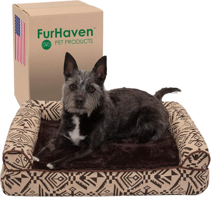Memory Foam Dog Bed for Large Dogs W/ Removable Bolsters & Washable Cover, for Dogs up to 125 Lbs - Plush & Southwest Kilim Woven Decor Sofa - Desert Brown, Jumbo Plus/Xxl