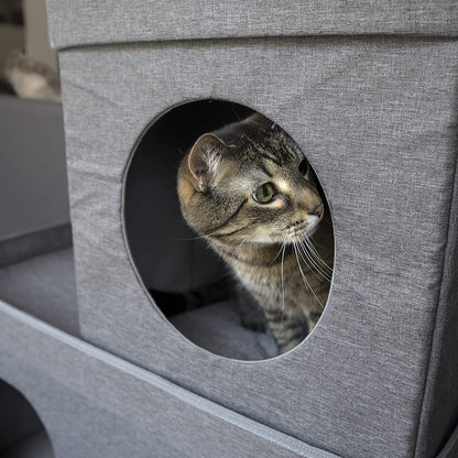 Large Stackable Grey Condo, Cat Cube, Cat House, Pop up Bed, Cat Ottoman, Mansion