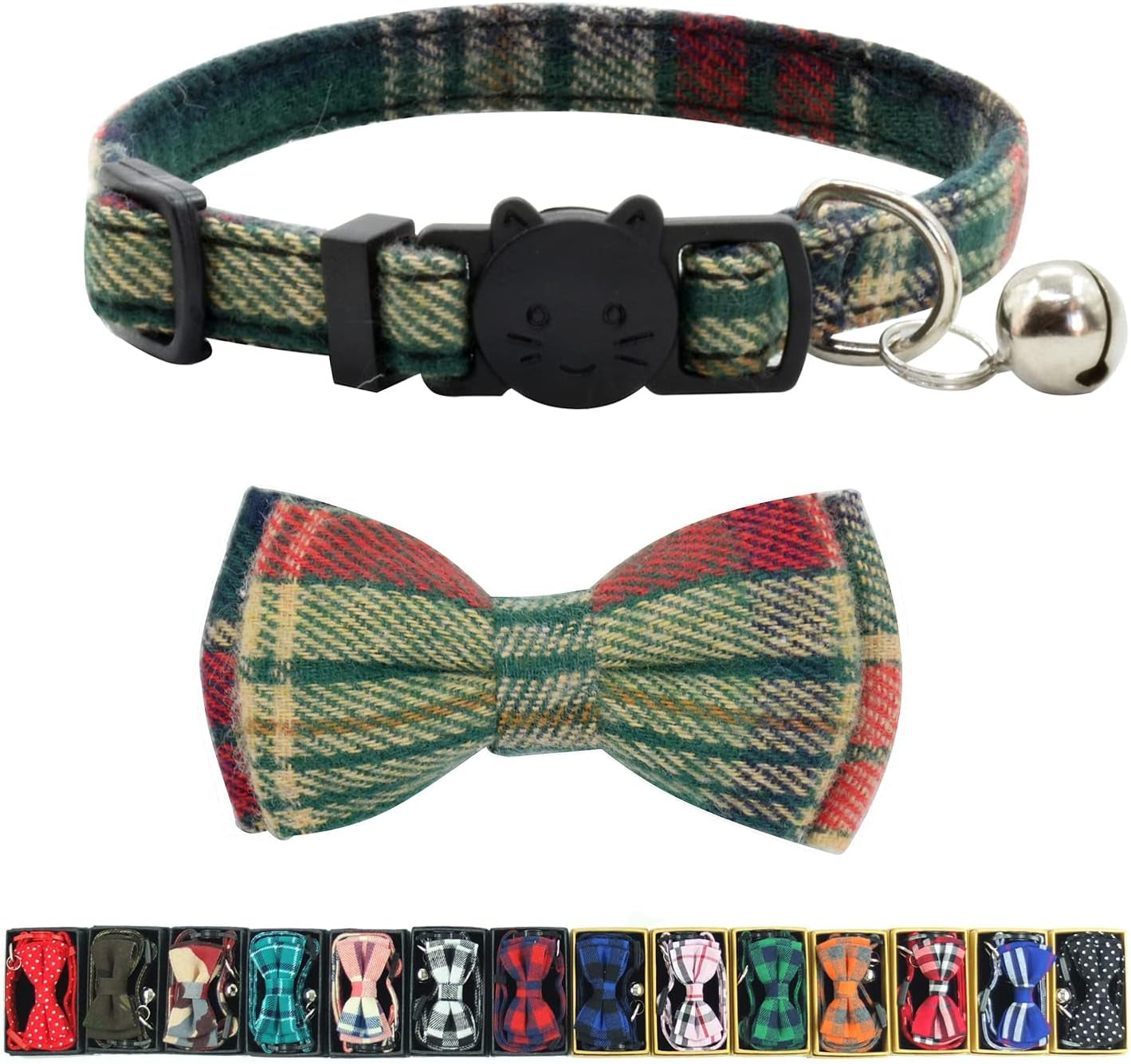 Cat Collar Bowtie with Bell, Quick Release Buckle Safety and Durable Kitties Kittens Cats Breakaway Collar(6.8-10.8In) (Camouflage 2)