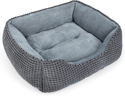 Calming Dog & Cat Beds - Soft Rectangle & Orthopedic Designs, Anti-Slip | Small / Medium Dogs & Indoor Cats (25X21In, Grey)